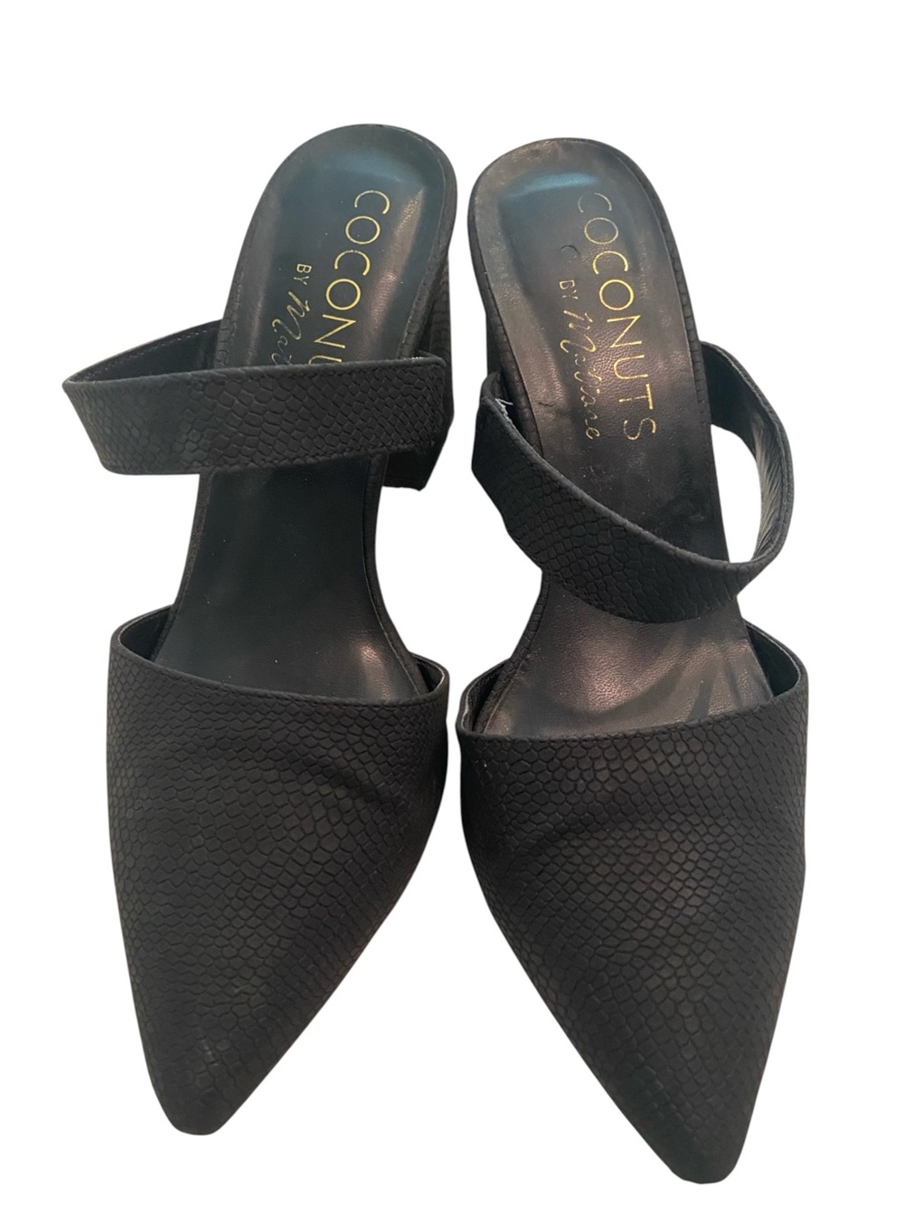 COCONUTS BY MATISSE BLACK SNAKE PRINT HEELS SIZE 8
